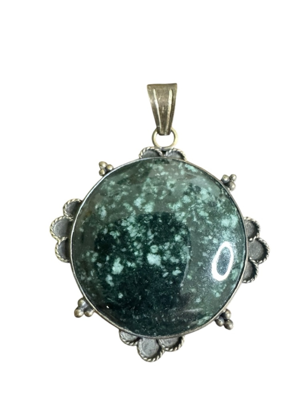 Green Moss Agate Round Pendant Sterling Silver 925
